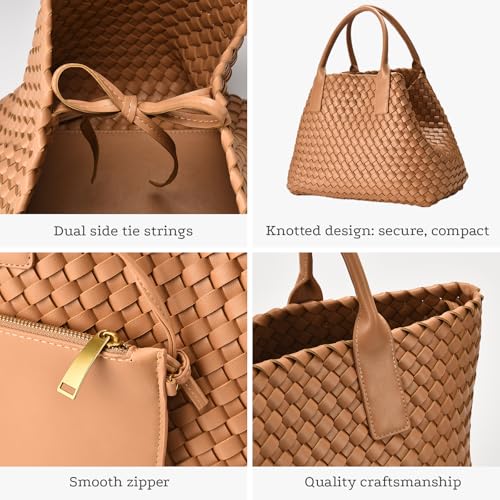 Bolso Tote tejido para mujer en cuero vegano miniatura 3
