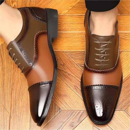 Mens Brogue Dress Shoes Color Block Leather Business Formal Youth Versatile Large Size Groom Bestman Wedding Party Footwear Lace up2