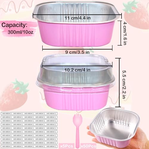 BZIDII Mini Cake Pans with Lids,50 Pack 10oz Mini Loaf Pans with Lids and Spoon Sticker,Disposable Aluminum Square Cake Containers with Lids,Large Brownie Baking Cups Muffin Cake Tin(Pink) by BZIDII - Used condition - Image 2