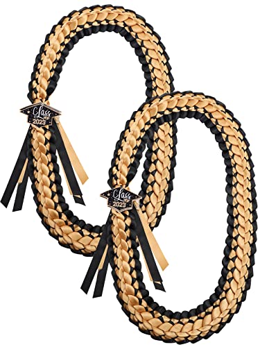 Tftafan Graduation Lei Class Of 2023 Graduation Ribbon Leis Graduation Necklace Braided Necklaces Graduation Leis Gift Party Accessories For Women And Men (Black And Gold, 2) #TOP3