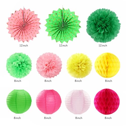 Image of Hawaiian Luau Birthday Party-Decorations Supplies - 21pcs Happy Banner,Beach Paper Lanterns Honeycomb,Flamingo Pool Streamers Garland,Summer Tissue Pom Poms Flowers Fans,Tropical Tiki Decor Burgleda