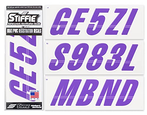 Image of STIFFIE Techtron Purple /White 3 inch Boat & PWC Registration Decals • Numbers Letters Stickers