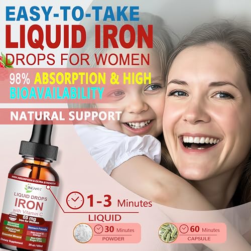 Iron Supplement Liquid Drops, High Absorption Iron Supplement for Women 65 mg, Liquid Iron for Red Blood Cell Support*, Vegan Essential Mineral Iron Drops with Vitamin C, Non-GMO, 30 Servings - Image 4