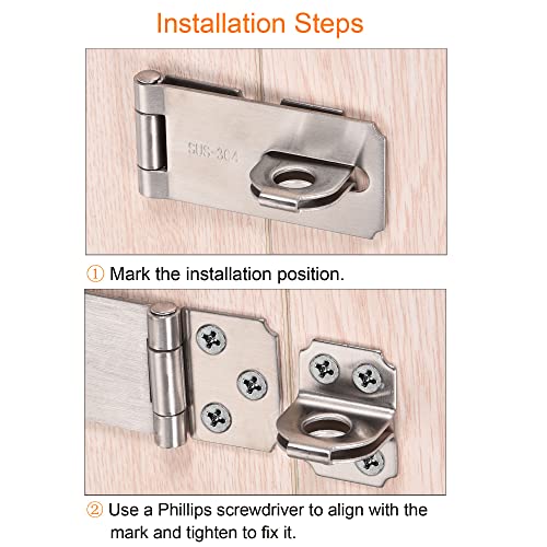 Image of MECCANIXITY 6 Inch Stainless Steel Thick Door Latch Hasp Lock Heavy Padlock Clasp with Screws for Cabinet Closet Gate, Silver