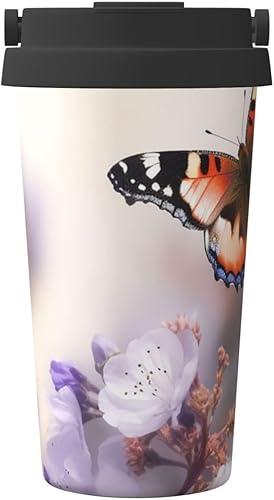 Miniatura 2 de Taza de café de viaje con diseño de mariposas y flores de primavera, taza de café aislada con tapa, a prueba de fugas, reutilizable, vaso de café de