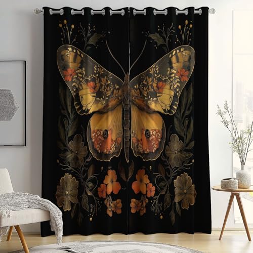 Cortinas Opacas con Aislamiento térmico, Arte Lineal Cortinas con Polilla Flores Estampadas, 140 x 245 cm (2 Paneles) para Dormitorio Salon Habitacion Cortinas de Casa con Ojales