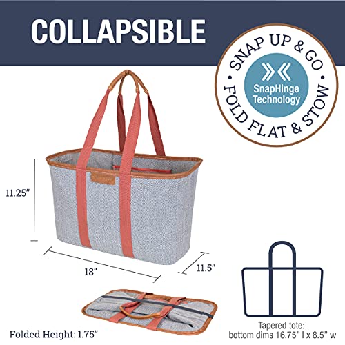 CleverMade Collapsible LUXE Tote, Rose Herringbone, 30L (8 Gal) Structured Tote Bag with Handles and Reinforced Bottom - Image 2