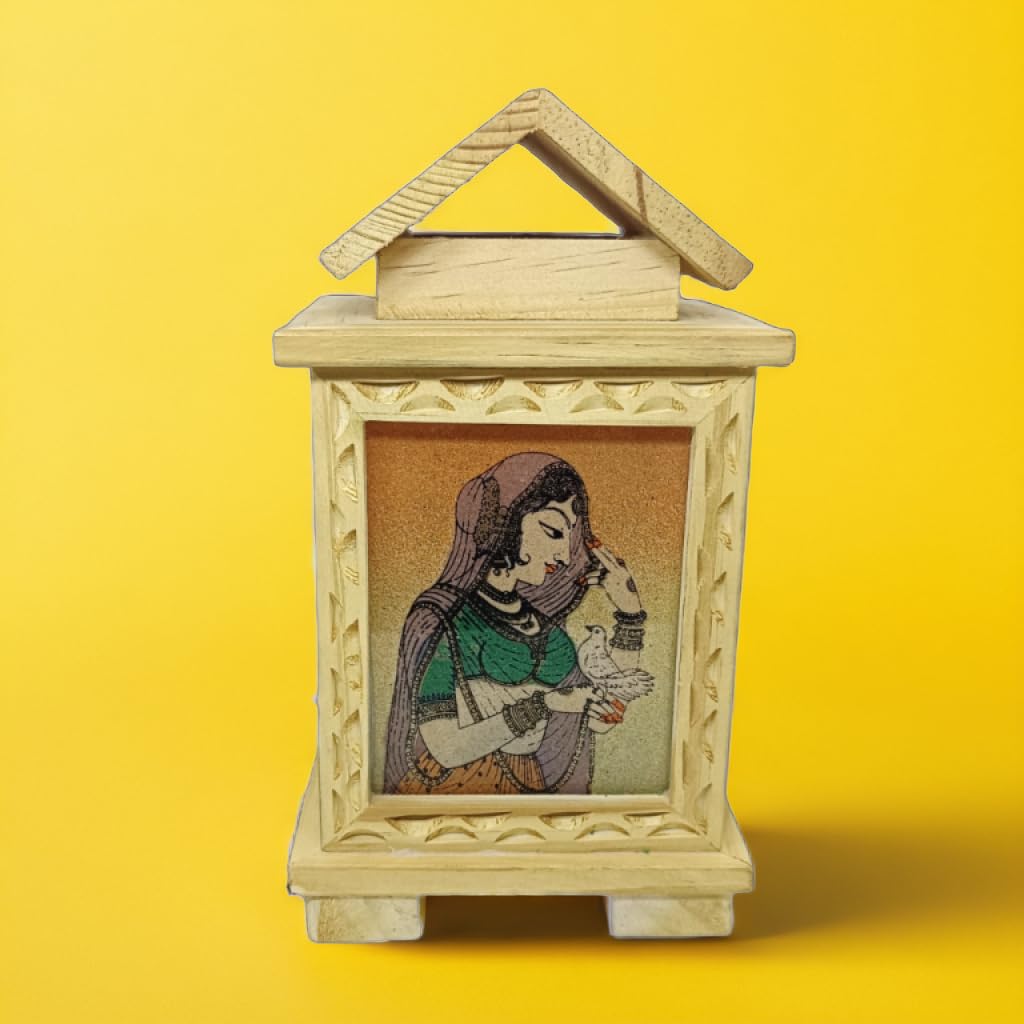 JewelszoneJewelszone Handicraft - Handmade Wooden Hut Night Lamp with Rajasthan Gemstone Painting & LED Lights