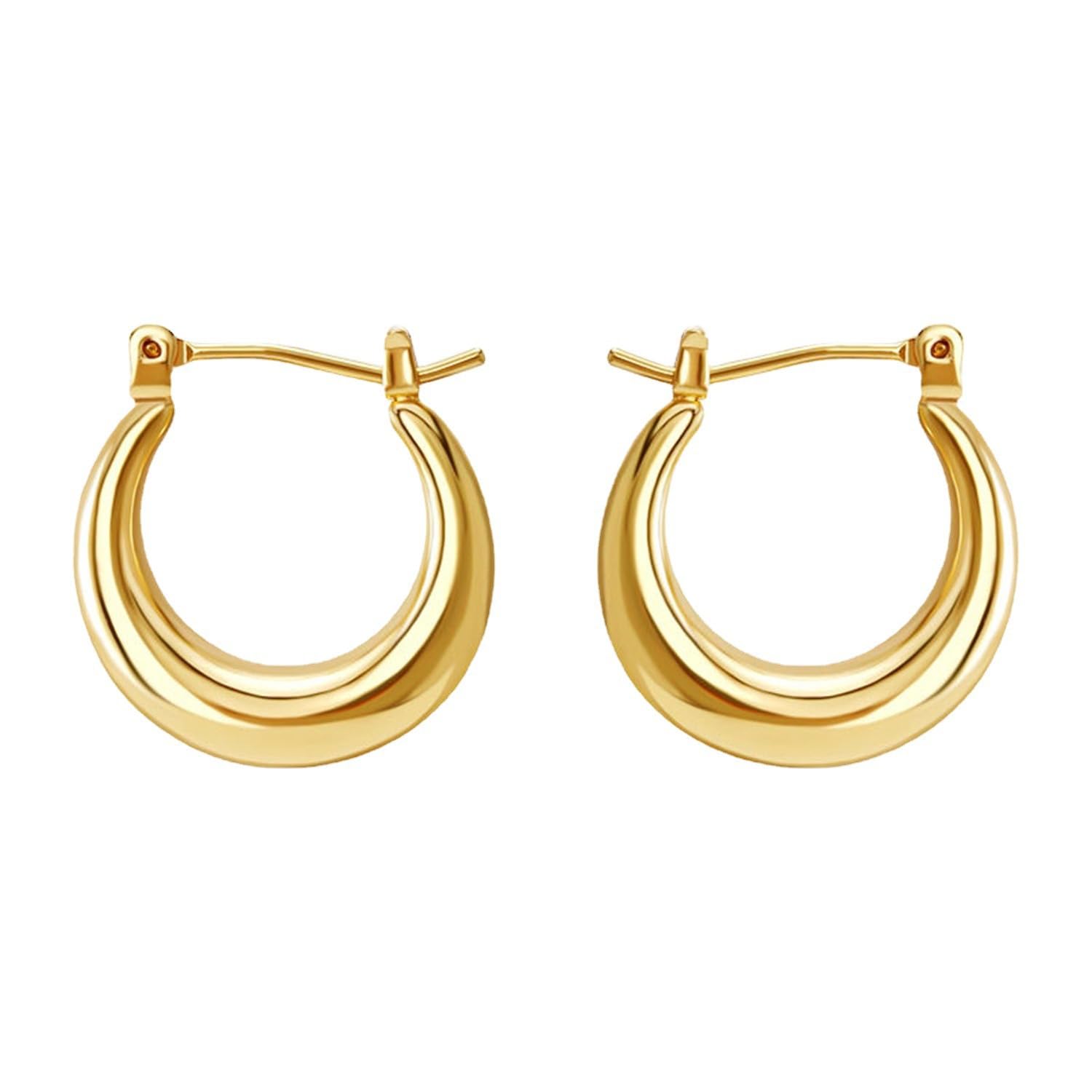 Generic14K Gold Plated Sterling Silver Post Chunky Hoops | Thick Lightweight Gold Hoop Earrings for Women