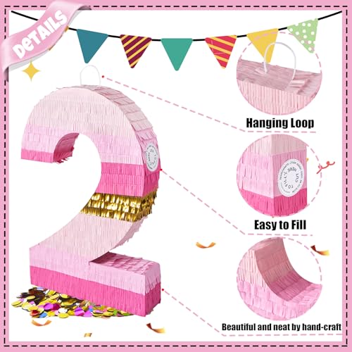 PCFING 20 In Number 2 Piñata Set Pink Gold for Birthday Party Decorations by PCFING - Used condition - Image 3