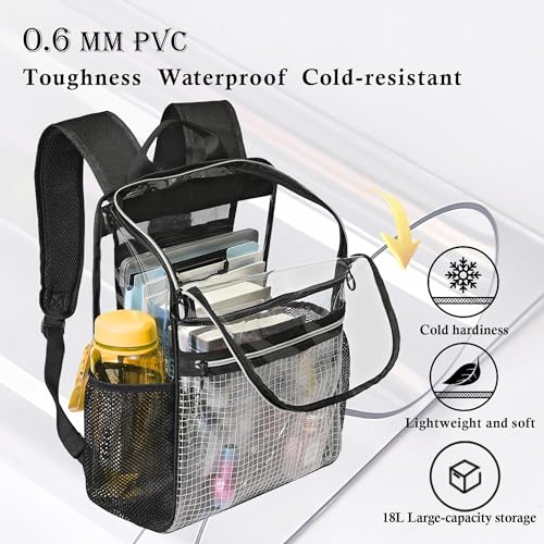 Clear Backpacks for School,17''Large Clear Backpack See Through Bookbag Heavy Duty Transparent Backpack for Boys Girls College Work,Black Sliver2