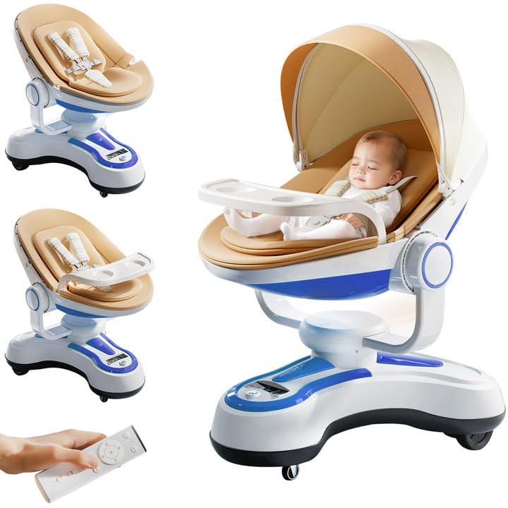 Baby Swing for Infants, Smart Remote Control Newborn Soother Swing with 5-Point Safety Harness, 3 Auto-Moving Modes Path & Timing Function for Indoor/Outdoor,Bluetooth Enabled, 17 Lullabies/Lights