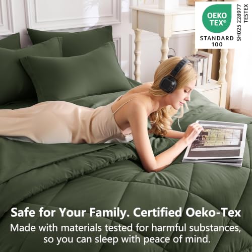 Image of CozyLux Full Size Comforter Sets Dark Green - 7 Pieces Bed in a Bag Full, Luxury Soft Bed Set for All Seasons, Bedding Set with Down Alternative Comforter, Sheets, Pillowcases & Shams