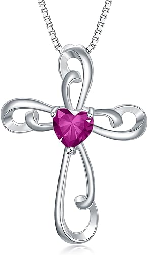 Collar de cruz para mujer, plata de ley 925, collar de cruz de fe torcida, crucifijo con forma de corazón, circonita fina, regalo de cumpleaños para