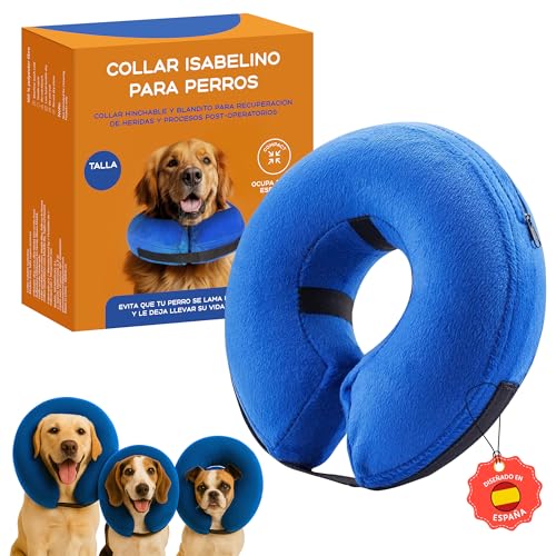Mablik® Collar Isabelino Perro (Talla M, Cuello 23-28 cm), Azul, Hinchable, para Recuperación de Heridas y Post Operatorios. Collar Inflable Perro Grande, Pequeño o Gato (Azul M)