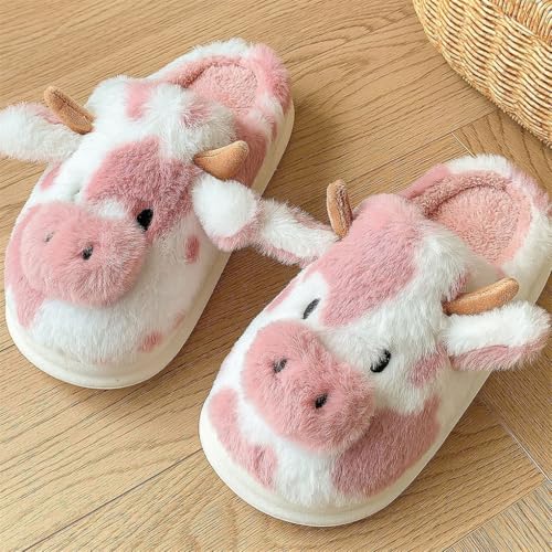 Women's & Men's Plush Cartoon Cow Winter Soft & Comfortable Animal Plush Slippers - Cute Cow Slippers2