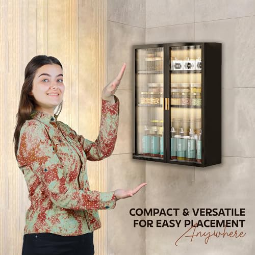 Image of MIORAH Kitchen Storage Cabinet | Modular Wall Mounted Kitchen Cabinet Organiser |3 Layer, Space Saving Carbon Steel Shelf, Black, 50 cm, Pack of 1