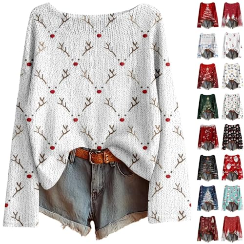 Black White Pink Womens Christmas Tree Sweatshirts UK Long Sleeve Novelty Funny Print Jumper Oversized Crewneck Xmas Holiday Casual Shirts Fashion Pullover Tops Fall Winter 2xl 4xl Size 22 20 18 16 14