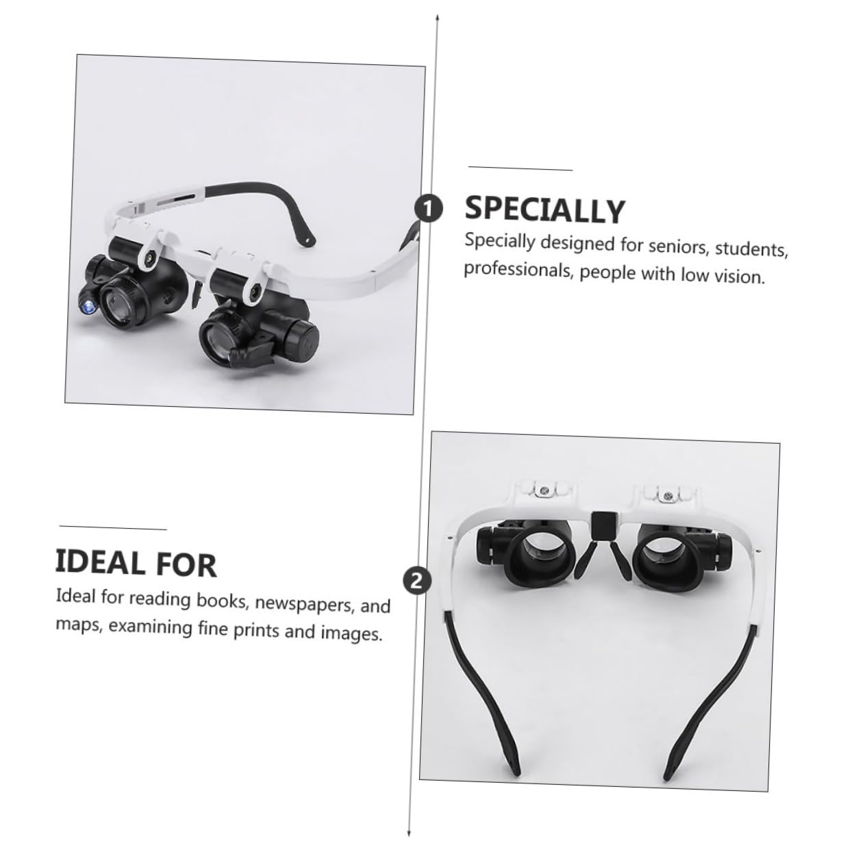 HEALLILY 8x15x23x Led Head-Mounted Magnifier Retractable Lens for Jewelry Stamp Coin Note Inspection Comfortable Ergonomic Shape No Battery