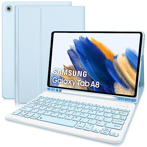Keyboard Case for Samsung Galaxy Tab A8 10.5 Case with Bluetooth Keyboard for Galaxy Tab A8 10.5" SM-X200/X205/X207 Detachable Wireless Keyboard Tablet Cover, Blue