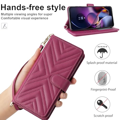 Coque Aquos V6 BAILI étui portefeuille rouge en cuir avec 6 fentes cartes