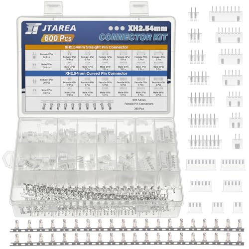 JTAREA 29Valeurs 600Pièces JST XH 2.54 MM Connecteur Kit 2.54MM 2 3 4 5 6 7 8 Broches Mâle Femelle Boîtier Jst-xh Connecteurs à Broches Femelles