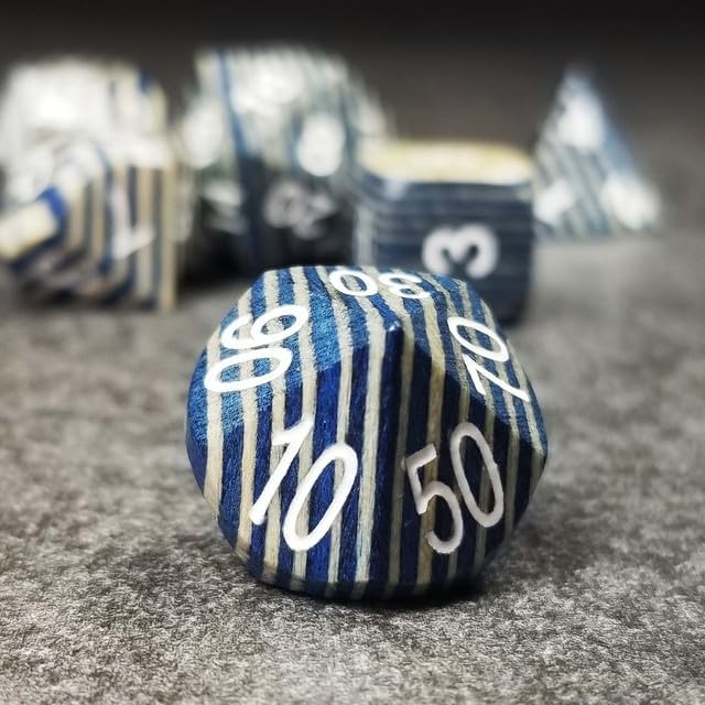 Sage's Portal Trees DND Dice Set 7-Pc Wood Polyhedral Dice for Dungeons and Dragons TTRPG Pathfinder (Blue/White Technical Wood)