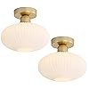 KCO Lighting Antique Brass Flush Mount Ceiling Light Vintage Milk Glass Semi Flush Mount Ceiling Light Small Gold Schoolhouse Light Fixture (2 Pack)