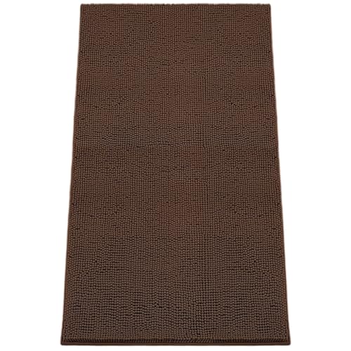 Image of Absorbent Dog Door Mat for Muddy Paws, 60 inch x 36 inch Chenille Indoor Mats for Entryway, Trap Dirt Front Door Mat Indoor Entrance Washable Non Slip Soft Brown