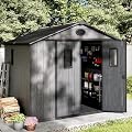 Bezseller 8x10 Resin Storage Shed with Floor Double Doors, Waterproof Outdoor Plastic Shed for Backyard, Garden Tools & Patio Furniture – Easy Assembly, Maintenance-Free Resin Shed, Grey