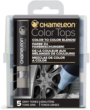 Chameleon Art Products, Gray Tones, Color Tops, Quick and Easy Blending - Set of 5