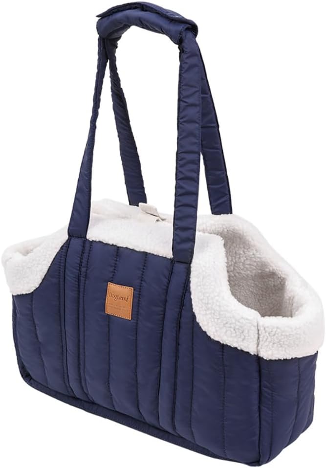 Small Cat Carrier Purse, Fleece Cat Carrier Bag with Secure Clip, Travel Collapsible Navy Pet Purse, Up to 20 lbs