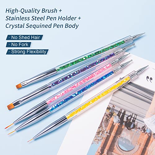 Ranrose Nail Tips Art Brush Set,5Pcs Double End Nail Tips Art Brushes Kit Professional Dotting Tool Kit For Gel Polish Nail Designs Nail Carving French Nails (5 Pieces) #TOP4