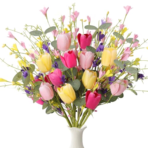 MAINGKAUNG Artificial Spring Flowers 12 Pack Spring Flower Stems 17