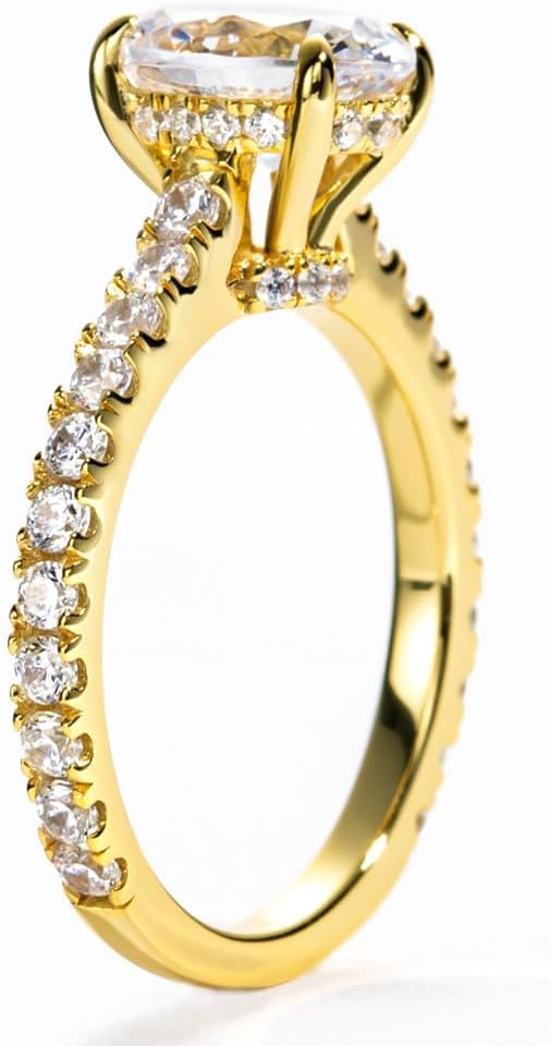 Bo.Dream Yellow Gold Plated Silver Oval/Pear/Cushion/Princess Cut Cubic Zirconia Engagement Rings - Image 4