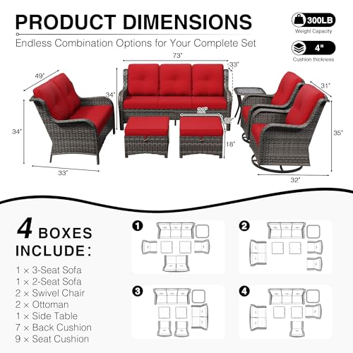 Image of Joyside 7 Piece Wicker Patio Furniture Set, Outdoor Swivel Rocker Patio Chairs with High Back, Deep Seating, Wide Armrest, Thickened Cushions, Outdoor Furniture for Deck, Porch Use