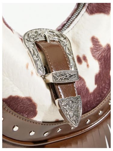 QWINEE Women's Boho Tassel Shoulder Bag Fringe Buckle Zipper Top Handle Underarm Handbag4