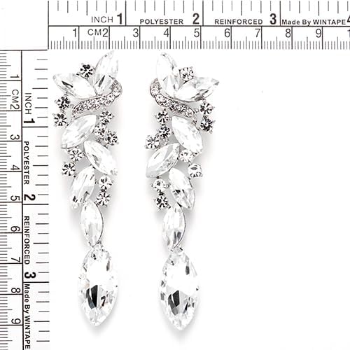 Art Deco Wedding Bridal Party Rhinestone Marquise Cluster Chandelier Long Dangle Statement Earrings - Image 5