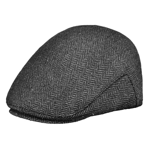 ADOCARN Boina para Pequeño 50 CM de Lana, Gorra Plana Vintage Negra y Gris, Accesorio de Invierno Clásico para en Estilo Repartidor de Periódicos