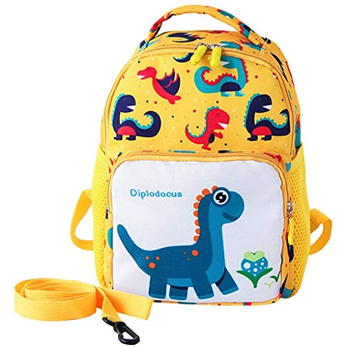 Preisvergleich Produktbild LULU Bag Dinosaurier Kinderrucksack, Kleinkind Mädchen Karikatur Schultasche mit Sicherheits Zügel Vorschulrucksack für Reise täglichen Gebrauch,Yellow,20cmx25cmx12cm