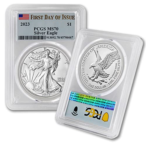 2023 1 oz American Silver Eagle Coin MS-70 (First Day of Issue - Flag Label) $1 PCGS MS70