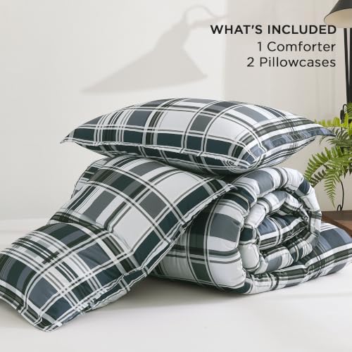 Image of Andency Navy Plaid Comforter Set Queen(90x90Inch), Gingham Checkered Grid Stripes Bedding Comforter Sets for Boys Girls Kids, 3 Pieces Preppy Geometric Line Soft Lightweight Reversible Bed Set as Gift