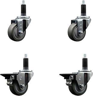 Polyurethane Swivel Expanding Stem Caster Set of 4 with 3 Inch Gray Wheels and 1-1/8