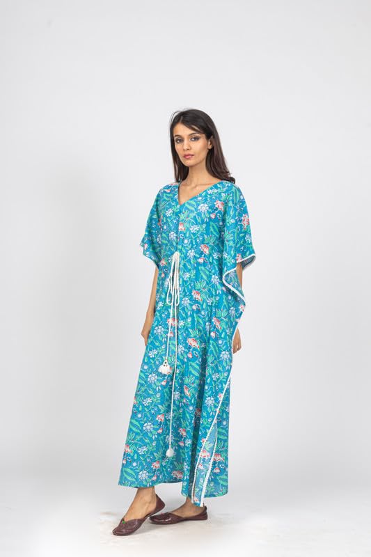 Image of NIHSAMAH Cotton Kaftan Nighty for Women, Printed Premium Stylish Loungewear, Comfortable Nightwear, Sleepwear for Ultimate Relaxation