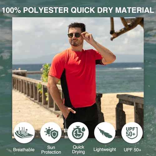 image for Kanu Surf Men’s Swim Shirt with Short Sleeves – UPF 50+ Rash Guard