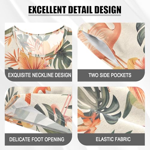 ALAZA Palm Leaf Flamingo Flower Pajamas Short Sleeve 2 Piece Sleepwear Top and Bottom Pajama Set Unisex4