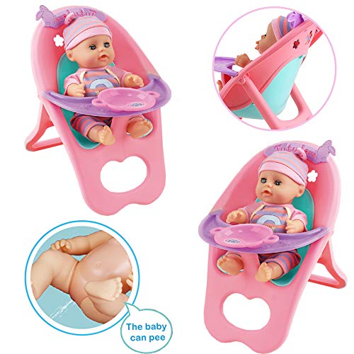 deAO 15-teiliges Spielset Meine erste Babypuppe mit einem Miniaturbett, einem mobilen Kinderbett, einem Hochstuhl… – Bild 4