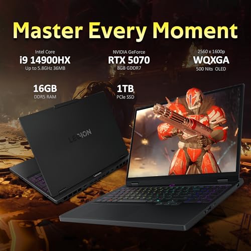 Image of Lenovo Legion 5 15.1 inch WQXGA 165Hz Gaming Laptop, Intel i9-14900HX, RTX 5070 8GB GDDR7, 16GB DDR5, 1TB SSD, 24-Zone RGB Backlit Keyboard, 5.0MP Camera, WiFi 7, Win 11, Black, 1TB Docking Station Set