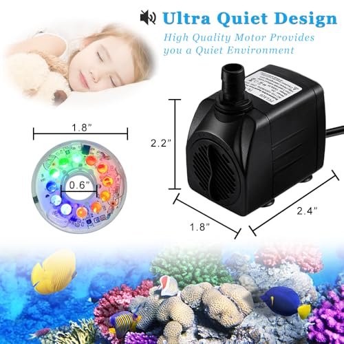 image for PULACO 160GPH Small Fountain Pump, 10Watt Submersible Pump with Automa