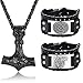 Adramata Wikinger Halskette Wikinger Armbänder für Herren Amulett Schmuck Thors Hammer Halskette Nordisches Vegvisir Wikinger Armband Wolf Fenrir Armband Set